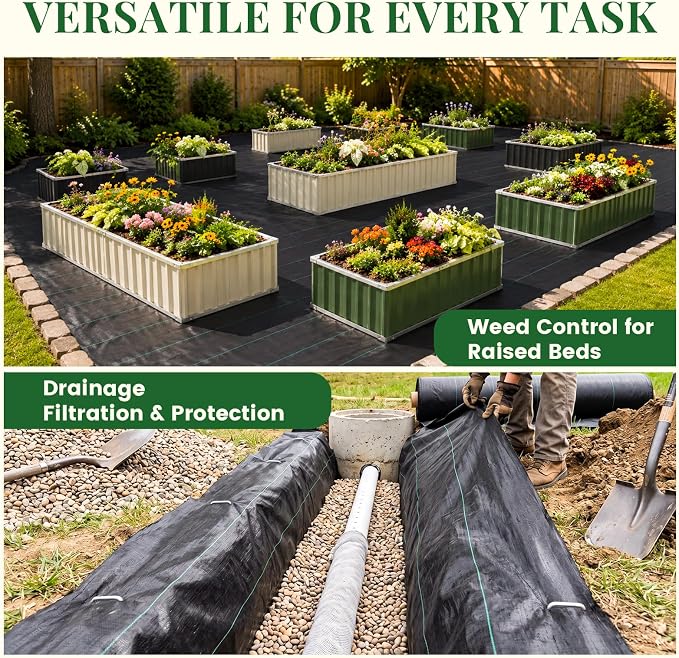 KING BIRD 4FTx300FT Weed Barrier Landscape Fabric, 3.2oz Heavy Duty Woven Ground Cover Geotextile Fabric for Flower Garden Bed, Driveway, Pathway, Gravel & Yard Weed Control Mat