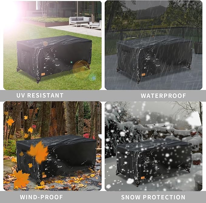 Outdoor Patio Coffee Table Cover, 600D Waterproof Heavy Duty Outdoor Table Cover, Patio Furniture Covers 48 x 28 x 16 inches Black