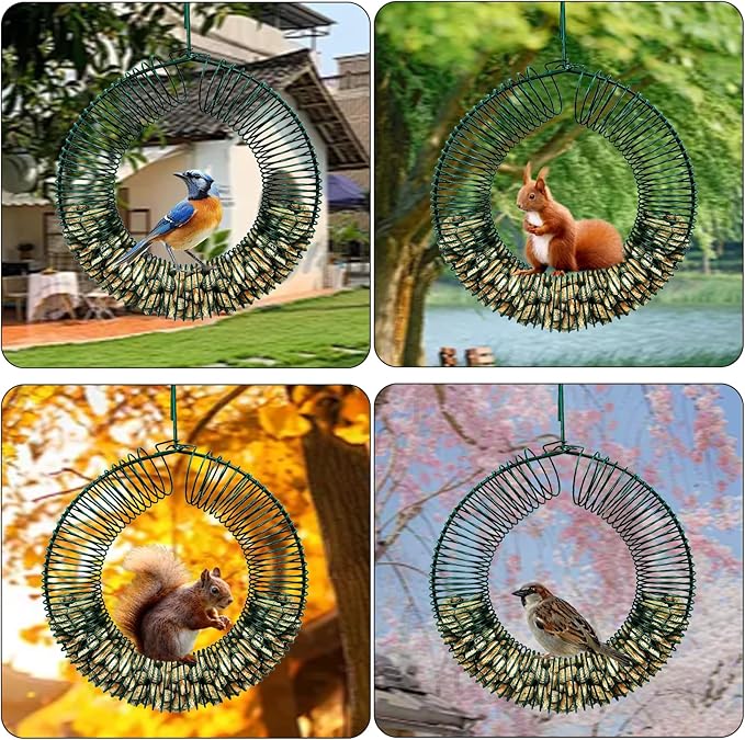 Peanut Bird Feeder, Hanging Feeder Round Metal Whole Wild Bird Feeder with Hanging Hook for Outdoor Birds and Squirrels Feeding Rust & Proof