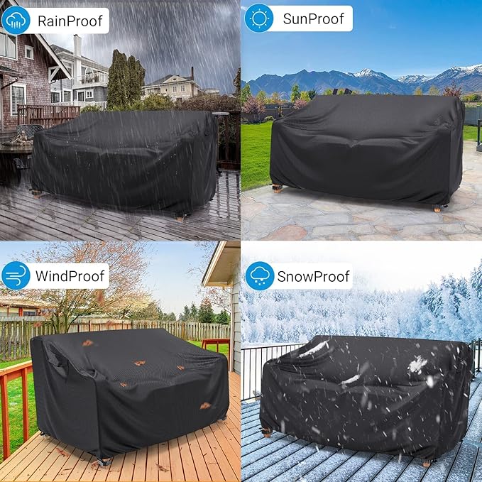 Mrrihand Heavy Duty Patio Sofa Cover Waterproof, 3-Seater Outdoor Sofa Loveseat Cover, Outdoor Patio Furniture Cover with Air Vent and Handles, 78" W×42" D×32" H, Black