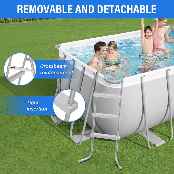 42" 3-Step Steel Frame Above Ground Swimming Pool Ladder,Heavy Duty Double Sided Removable Pool Steps,Pool Ladder Steps with Non-Slip Plastic Steps for Entry and Exit