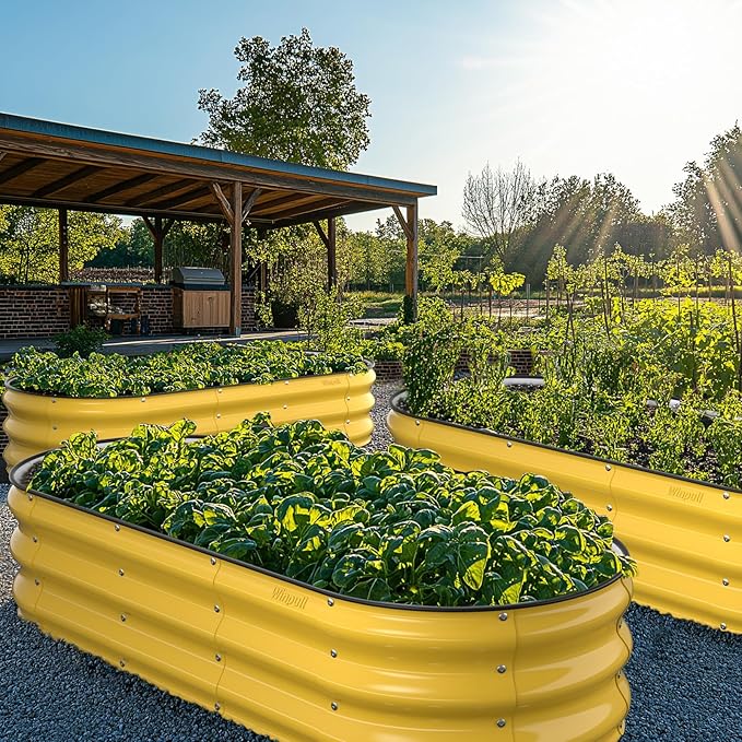 Winpull Raised Garden Bed Kit, 5x2x1 ft Galvanized Planter Box Outdoor with Safety Edging, Large Metal Raised Beds for Gardening Vegetables Flower Fruits (Cream Yellow)