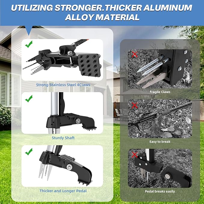 Stand Up Weed Puller Tool, Long Handle Garden Weeder with 4 Stainless Steel Claws, 39.3" Heavy Duty Weed Remover Tool for Lawn & Yard, Pull Weeds by Root Without Bending