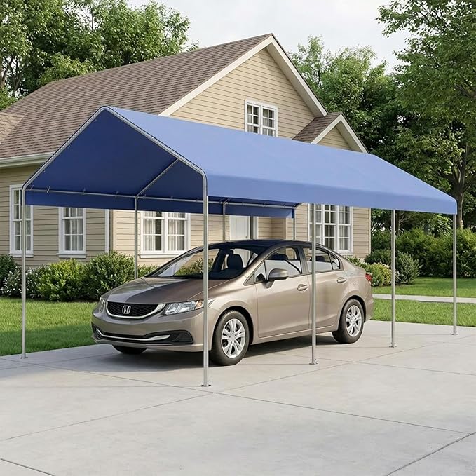 COWVIE 10 x 20 FT Carport Canopy Replacement Cover, with 46Pcs Long Ball Bungees, Waterproof Garage Top Tent Shelter Tarp, Only Top Cover