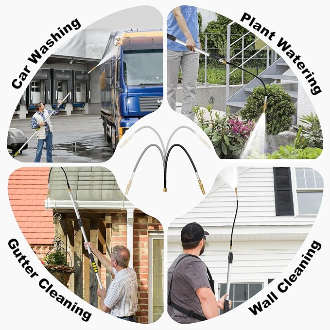 20FT Reach Gutter Cleaning Tools from Ground, Telescopic Rain Gutter Cleaner Tool with Garden Hose Attachment and Bendable Sprayer Wand