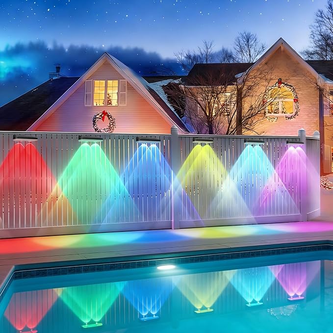 Solar Fence Lights with 13-Mode RGB, Solar Power Garden Lights Waterproof IP65, 20 Hours of Runtime, Solar Outdoor Lights for Yard, Deck, Patio, Wall, Post(12PCS)
