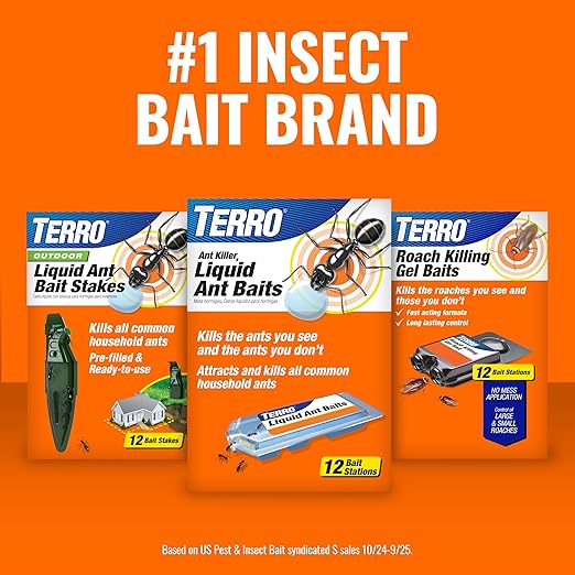 TERRO Indoor Liquid Ant Baits with Adhesive Strips for Discreet Baiting - TERRO Ant Trap and Bait Station - 4 Pack - T334B
