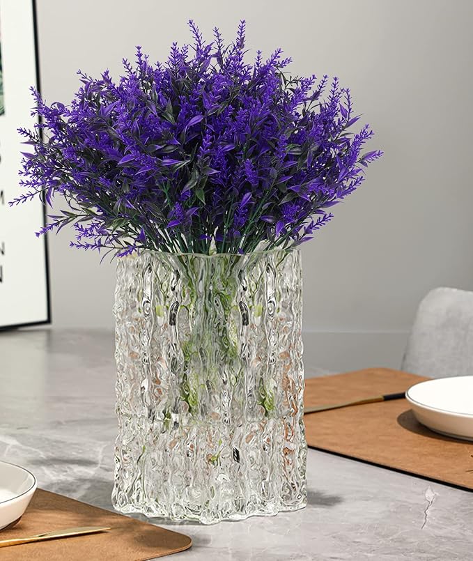 RECUTMS Artificial Plants Outdoor Artificial Lavender Flowers 12 Bundles Outdoor UV Resistant Fake Flowers No Fade Faux Plastic Plants Garden Porch Window Box Decor,Spring Decorations for Home(Purple)