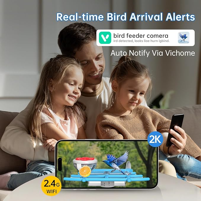 Bird Feeder with Camera Solar Powered - Smart Bird Feeder with 2K HD Camera, AI Identification, Solar Powered, Instant App Alerts, Birds Watching Gifts for Mom, Dad, Tech Lovers