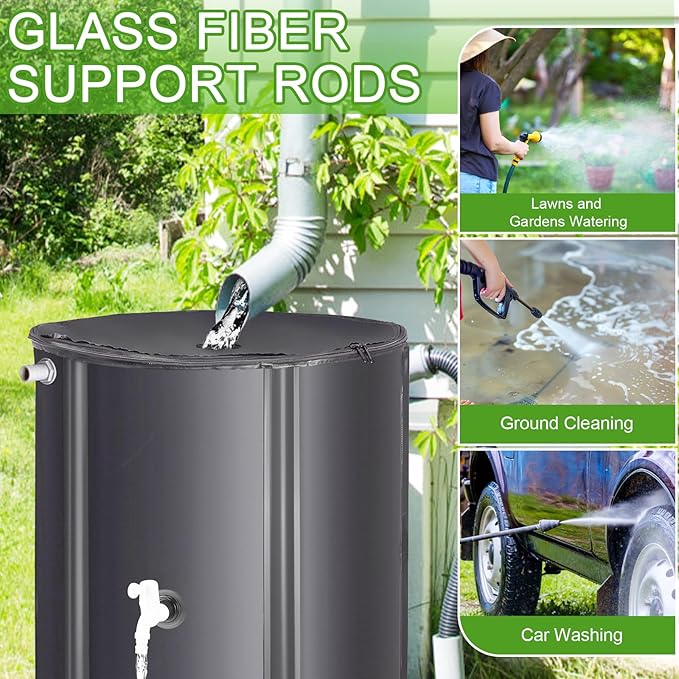 Eco-Friendly Rain Barrel – Efficient Rainwater Collection System with Spigot and Hose – Perfect for Garden Watering and Water Storage – 52 Gallon Portable Water Tank