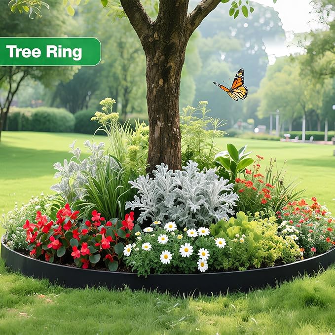 MIXC Garden Edging Border, 33FT 2 Inch Tall Plastic Landscape Edging with 50 U-Shaped Metal Stakes, More Stable and Flexible Tool-Free Lawn Border for Yard, Flower Bed & Landscaping