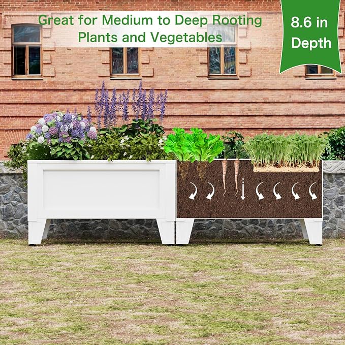 PROXRACER Elevated Metal Planter Box Stand Heavy Duty Raised Garden Bed for Vegetables Flowers Herbs Indoor Outdoor Use, White