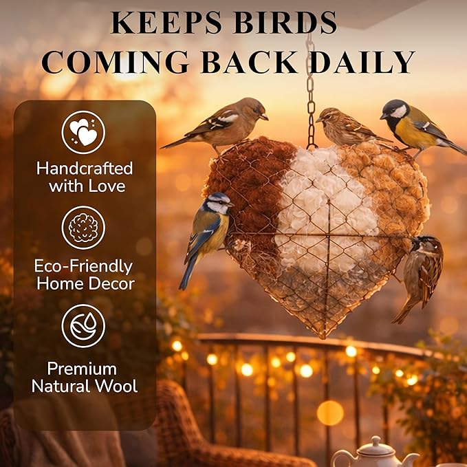 Alpaca Fiber Bird Nesting Heart – Natural Bird Nesting Material, Soft Alpaca Bird Nesting Heart for Outdoor Garden Birds & Nest Building Support
