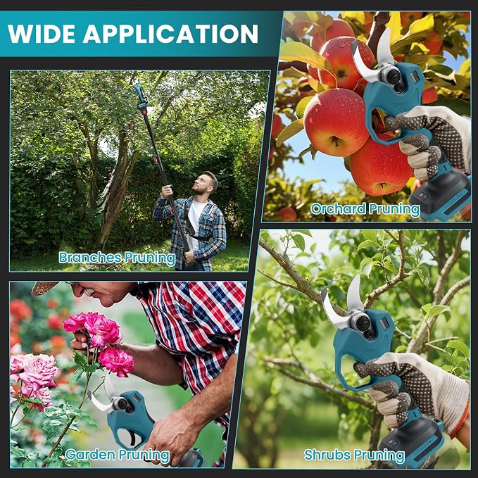 2-in-1 Pole Pruner & Cordless Electric Pruning Shears for Makita 18V Battery, 14Ft Reach, 1.2" Cutting Diameter, Brushless Motor with LCD Display, for Tree Trimming Branch Cutter (No Battery)