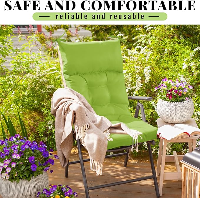 Sintuff 2 Pcs 44 x 21 x 4 Patio Chair Cushions Outdoor Chair Cushion Seat/Back Tufted Pillow with Ties Water Resistant Replacement Indoor Patio Furniture Outdoor Furniture (Solid Color,Fruit Green)