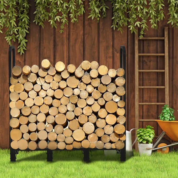 Werph 4FT Firewood Rack Outdoor,Heavy Duty Firewood Storage Rack,Outdoor Firewood Rack with Cover,Wood Rack Log Rack for Outdoor & Indoors, Black