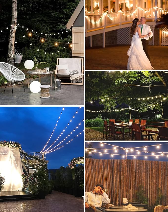 Zuske Outdoor String Lights, 200FT Patio Lights with 100 Shatterproof G40 Globe Bulbs(4 Spare), Waterproof Connectable Dimmable LED Hanging String Lights for Outside Backyard Porch Balcony (100FT x 2)