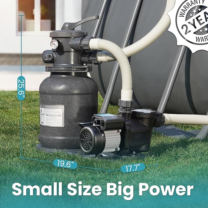 Sand Filter Pump for Above Ground Pool, Pool Pumps Above Ground, Pool Sand Filter with 6-Way Valve, Efficient Filtration, 10in, Up to 11,000 Gallons