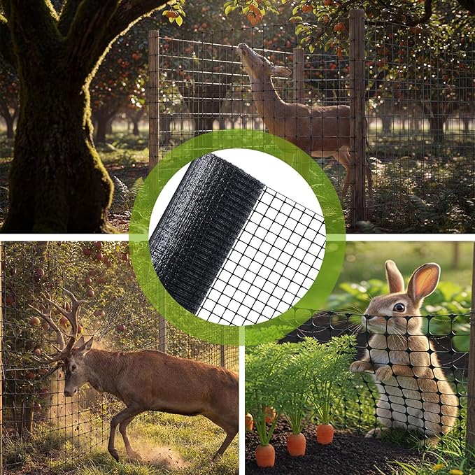 Gisafai 6x200ft (50gsm) Deer and Animal Fence Barrier Netting with 100 Zip Ties, Plastic Heavy Duty Mesh Fence Barrier, Ideal for Garden Netting, Against Bird, Fruit Plant Protection, Black