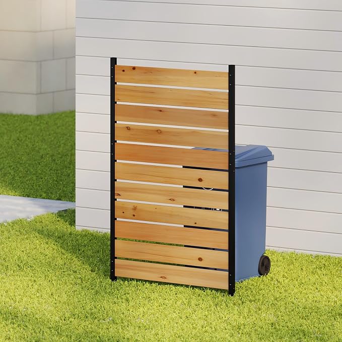 Wooden Privacy Screen 38" W×61" H No Dig Patio Fence 1 Panel (Orange) | For Trash Can AC Units & Pool Equipment, Decorative Patio,Outdoor privacy screen with Metal Stakes