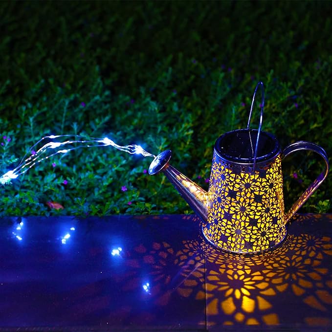 VOOKRY Watering Can with Lights, Large Hanging Solar Lights Outdoor Waterproof, Decorative Retro Metal Solar Garden Decor for Outside Patio Yard Porch Lawn, Gifts for Women Mom Grandma Mother's Day