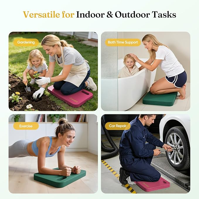 Grenebo 2-Pack 1.6" Extra Thick NBR Foam Garden Kneeling Pads, Ultra Soft Cushion Kneeling Pads for Gardening, Gardening Kneeling Pad for Baby Bathing, Work, Exercise, 17.3×11×1.6 in, Green Pink
