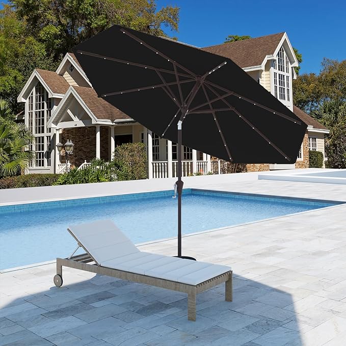 9FT Patio Umbrella with Solar Lights,Outdoor Market Umbrella with Tilt and Crank, LED Lighted Table Umbrella for Garden,Deck,Backyard,Pool,Beach