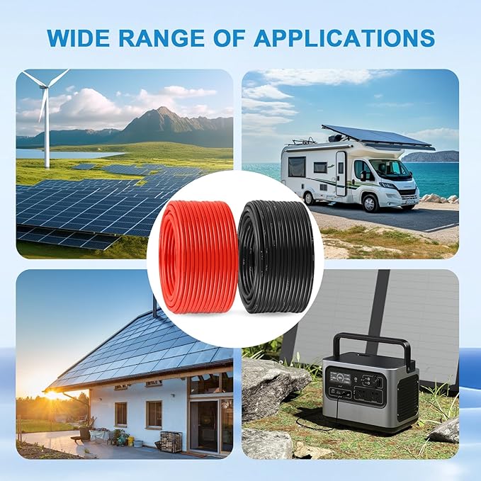 Solar Panel Wire 8 AWG - Solar Extension Cable 100Ft Black & 100Ft Red 8 Gauge Tinned Copper PV Wire for Outdoor Automotive RV Solar Panel Boat Marine (Black+Red)