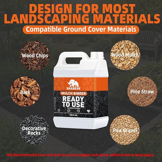 Mulch Binder -2 Gallon Ready to Use Rock Glue for Landscaping, Fast-Dry No Dilution Landscape Rock Glue, Gravel Stabilizer, Intertek Test Pea Gravel Glue, Pet Safe for Garden Bed, Patio, Yard