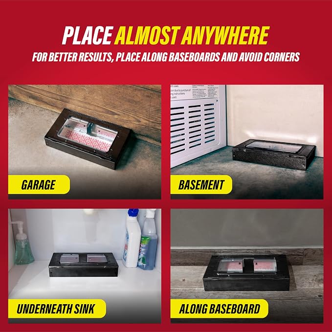 Catchmaster Multi-Catch Mouse Trap, Humane Mouse Trap Indoor for Home, Includes 1 Replaceable Glue Board, Live Catch Pest Control for Garage & Shed (Black)