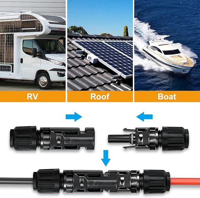 8AWG Solar Copper Aluminum Transition Connectors, IP67 Waterproof 1500V 40A, Male and Female Plug for Solar Cable (CU-AL, 5pairs)