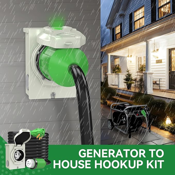 50 Amp Generator Cord 10FT and Power Inlet Box Waterproof Combo Kit, NEMA 14-50P to SS2-50R Generator Extension Cord with NEMA SS2-50P Generator Inlet, ETL Listed