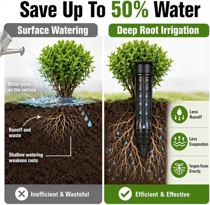 Junkin 18 Pack Tree Watering Stake Large UV Protected ABS Plastic Deep Root Irrigation Spike for Garden Shrubs Bushes Shrubs Flowers Fruits Vegetables Potted Plants (8 Inch)