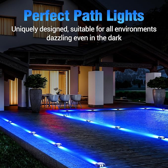 Quntis Solar Dock Lights Blue 12 Pack, 1/3 Mile High-Visibility Marine Markers, 20H Dusk to Dawn, Submersion Resistant Waterproof Deck Lights for Boating, Yacht Pier & Lakefront