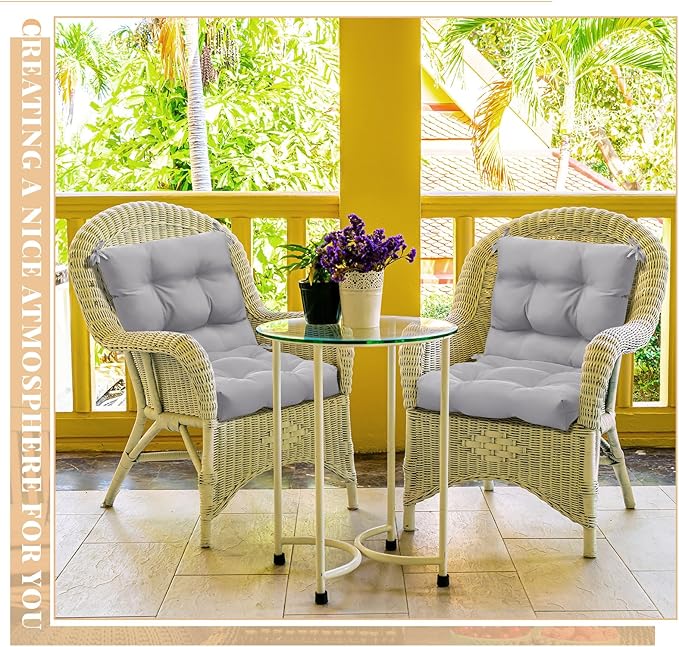 Marsui 6 Pcs Outdoor Indoor High Back Chair Cushions Patio Furniture Tufted Pillow with Ties Water-Resistant Replacement Outdoor Rocking Chair Cushions, 42 x 21 Inches (Gray,Solid Color)