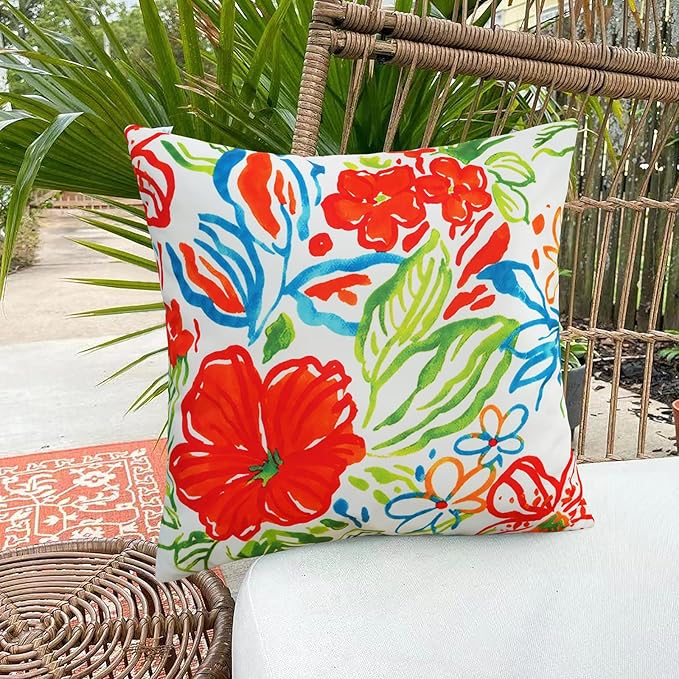 Merrycolor Pack of 2 Outdoor Waterproof Throw Pillow Covers 18x18 Floral Decorative Square Pillowcase Outdoor Pillow Covers for Patio Furniture Garden