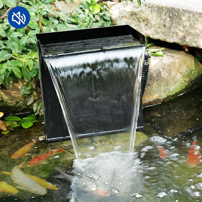 POPOSOAP 55W Pond Waterfall Spillway with Pond Pump, 304 Stainless Steel Waterfall Kit with 9.8FT Corrugated Tube Pond Waterfall Box, Pond Spillway for Outdoor Pond Waterfall Water Features-P5552H