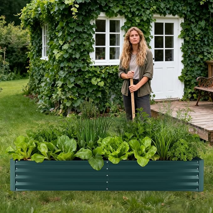 Garvee Galvanized Raised Garden Bed Large Rectangular Kit with Cover Zippered Screen Doors, Open Base Design, Thick Steel, Easy Assembly, Planter Box for Vegetables, Flowers (Dark Green, 6x3x1 ft)