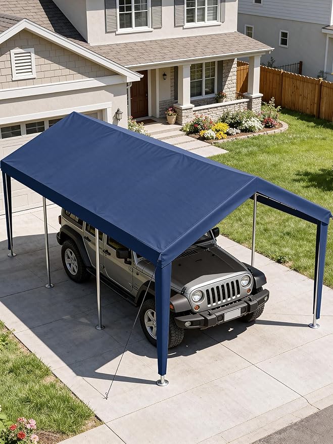 12 x 20 Ft Carport Replacement Cover, Heavy Duty Outdoor Car Tarp Canopy, Waterproof & UV Protected Tear Oxford Tarp with Ball Bungees (Frame is Not Included)