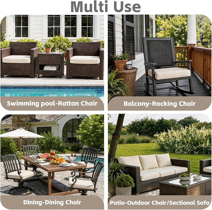 COZYVIDA Outdoor Chair Cushions Set of 4, 20"x20" Square Seat Pads with Tie Straps and YKK Zippers, 30D High-Density Foam, Water-Resistant Fabric,UV-Resistant 1000+ Hrs,Putty