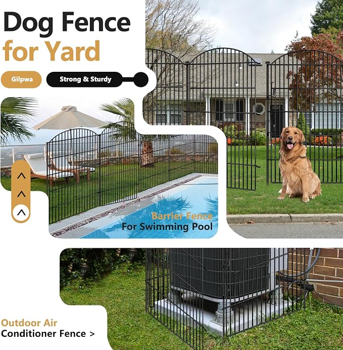 10 Panels Decorative Garden Fence with Lock, 48in (H) x 24ft (L) No Dig Dog Animal Barrier for Outdoor Yard, Rustproof Ground Stakes Metal Fencing for Yard, Patio, Flower Bed