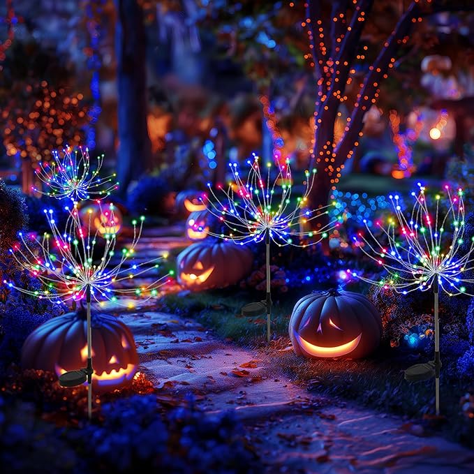 PEVOROS Garden Decor Solar Lights Outdoor,120LED Waterproof Colorful Solar Fairy Garden Lights for Outdoor Decoration,Yard, Patio, Porch,Flower Pot,Pathway, for 4th of July(2Pack)