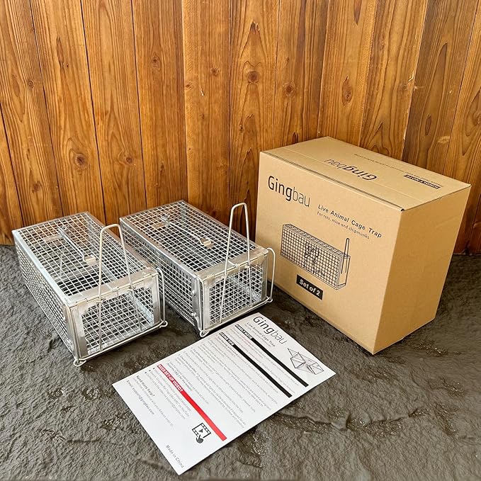 Gingbau 2-Pack Rat Traps Humane Live Chipmunk Mouse Trap Cages for Indoor and Outdoor Use