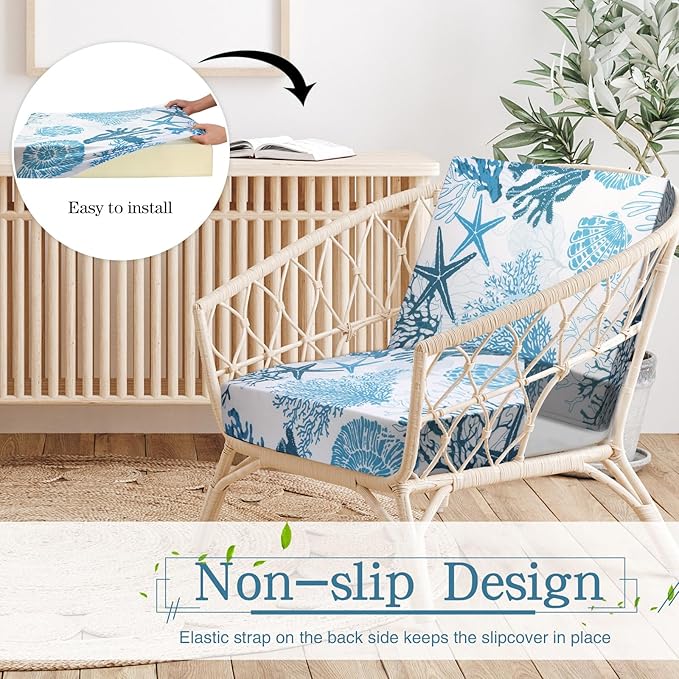 Newwiee 12 Pcs Patio Cushion Covers Outdoor Stretch Sofa Couch Cover Replacement Couch Slipcover Sofa Seat Chair Porch Patio Furniture Protector, Flexibility Washable(Light Blue,Ocean)