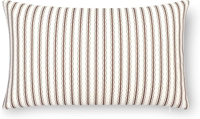 Crumbs Home Modern Farmhouse California Casual Indoor Outdoor Lumbar Pillow Cover, 12"x20" Water Repellent for Patio, Backyard, Couch, Poolside, Cocoa Brown Print Wave Stripes