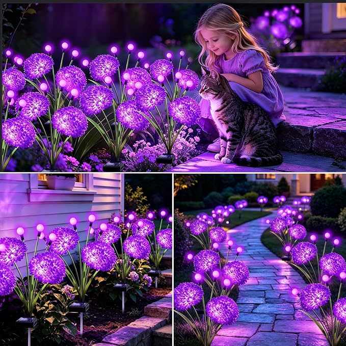 VOOKRY Solar Flowers Outdoor Waterproof, 8 Pack Purple Garden Lights with Swaying Firefly Lights, Flower Light Garden Decor for Yard Patio Pathway Lawn Grave, Gardening Gifts for Women Birthday