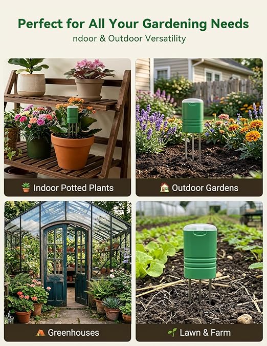 Nexuslab Wireless Soil Moisture Meter with LCD Receiver – 3‑Probe 3‑in‑1 Sensor (Moisture, Temperature, Light), 230 ft RF Range, Waterproof, Long Battery Life for Indoor/Outdoor Plants and Gardens