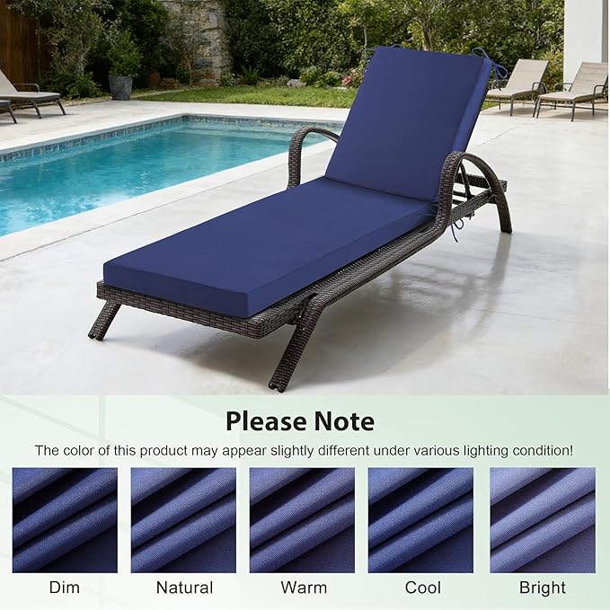 Chaise Lounge Cushions Outdoor, 80x 26x 3 Inch Waterproof & Fade-Resistant Lounge Chair Cushion, Outdoor Chaise Cushion with Removable Cover & Ties for Lawn, Patio, Pool & Beach, Navy Blue
