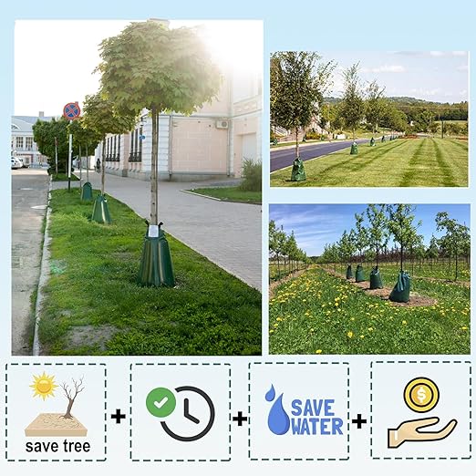 20gal Tree Watering Bag Slow Release with Coconut Fiber Mulch Ring, Deep Root&Slow Release&Automatic Drip Irrigation Watering System for Trees and Shrubs (2*Watering Bag +2* Mulch Mat)