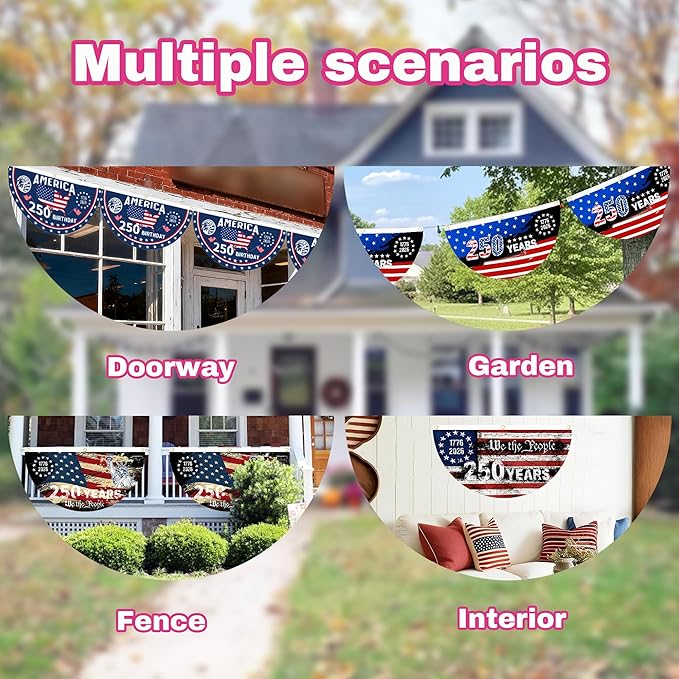 2PCS 250th Anniversary USA Flag, 1.5X3 FT 1776-2026 Fan Flags, 2 Ply Year American Anniversary Flag for Wall, Front Door, Porch, Fence, Outdoor Decorations (Style 3)